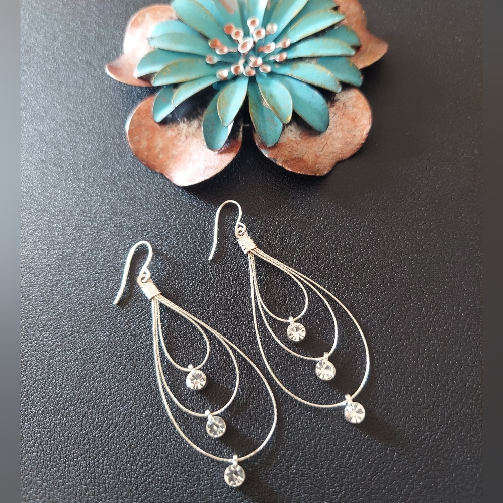 Elegant Silver Crystal Dangle Earrings